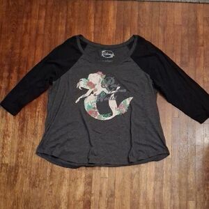Disney The Little Mermaid Movie Ariel Quote Black Gray Half Sleeve Floral Top